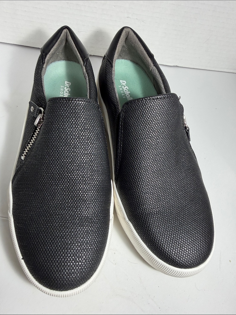 Dr. Scholl's Black Textured Slip-On Sneakers with White Sole